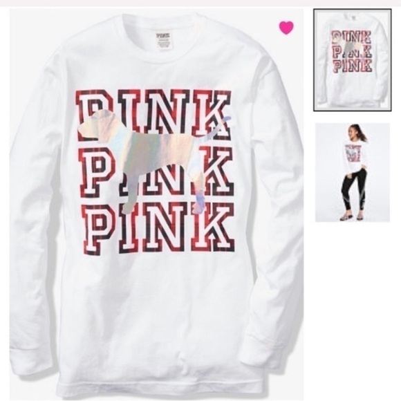 VS PINK Bling Long Sleeve Campus Tee Size Small - Picture 2 of 5